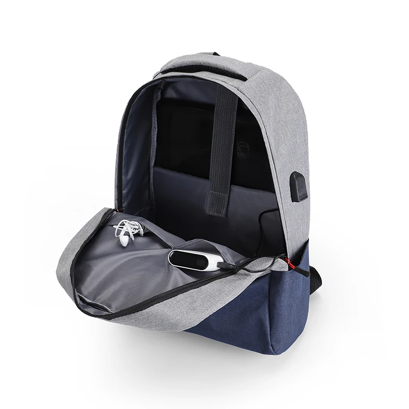 Custom logo plain waterproof polyester college computer bag unisex daily zipper travel school contrast color laptop backpack