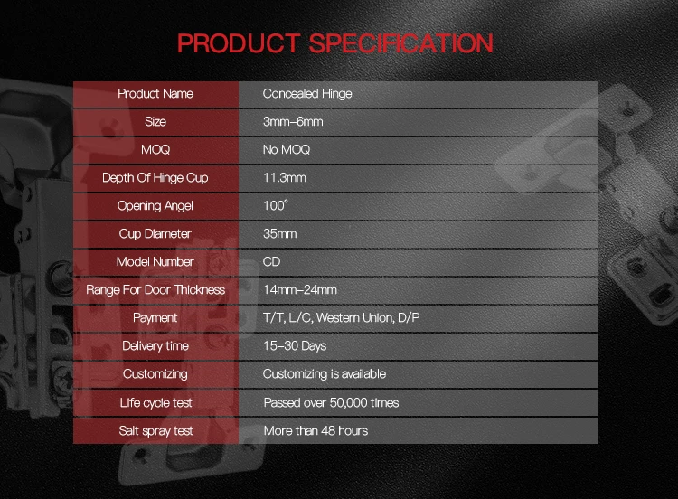 CD 35MM Hydraulic Soft Close Hinge Concealed Cabinet Hinge