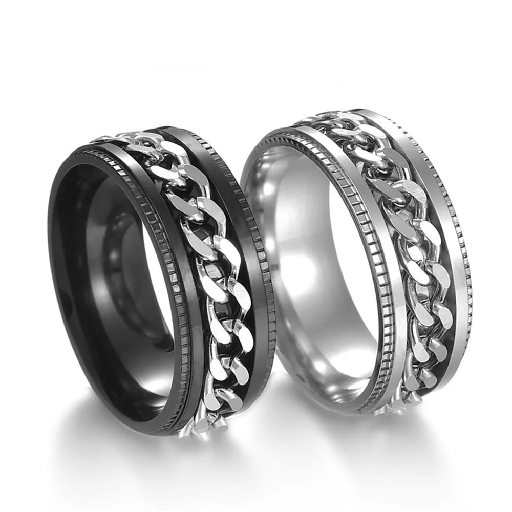 Hip Hop Rings Men Stainless Steel Men Ring Rotate Titanium Ring For Men