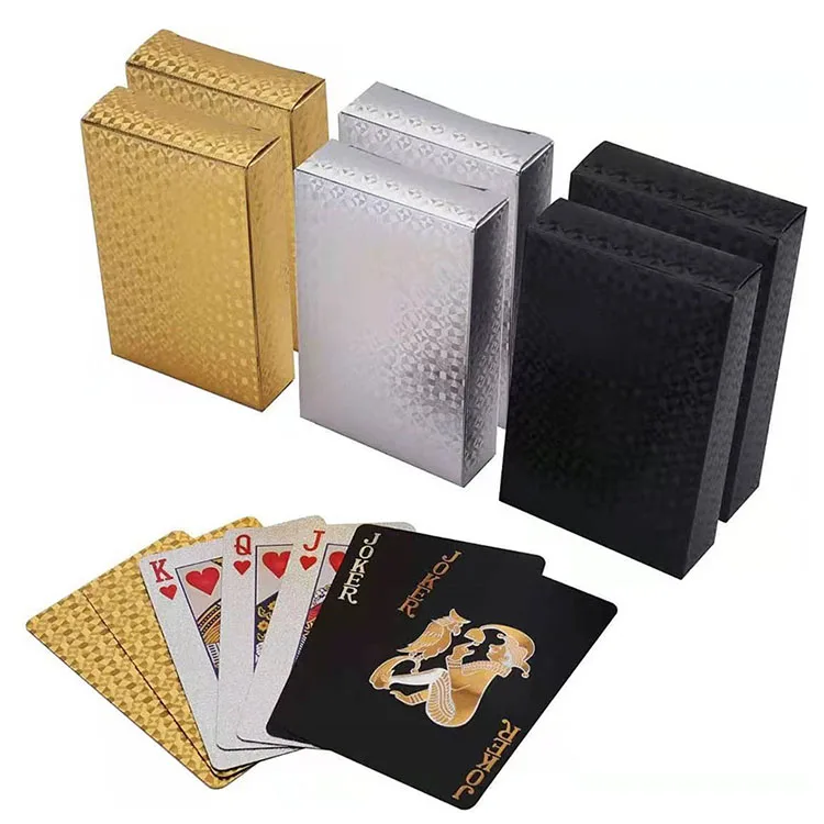 
Custom Personalized Print Premium Reusable Plastic Sliver Black Foil Playing Cards Poker Card Golden 