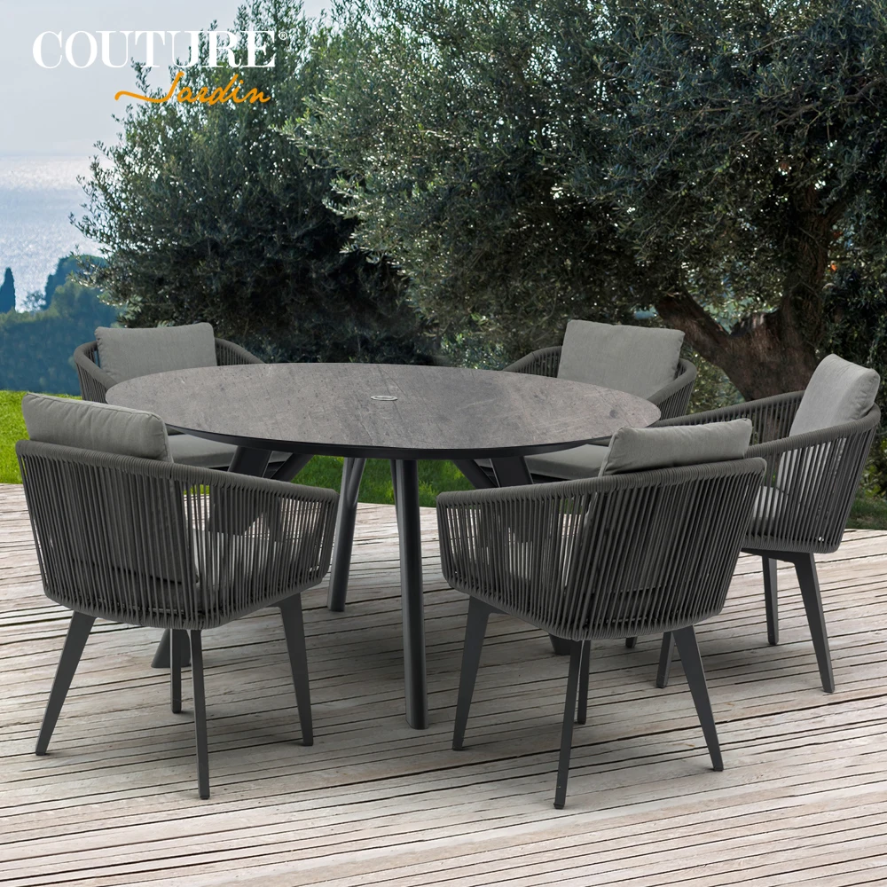 Современная уличная мебель для отеля, набор садовой мебели, круглый обеденный стол и 6 стульев, садовый стол