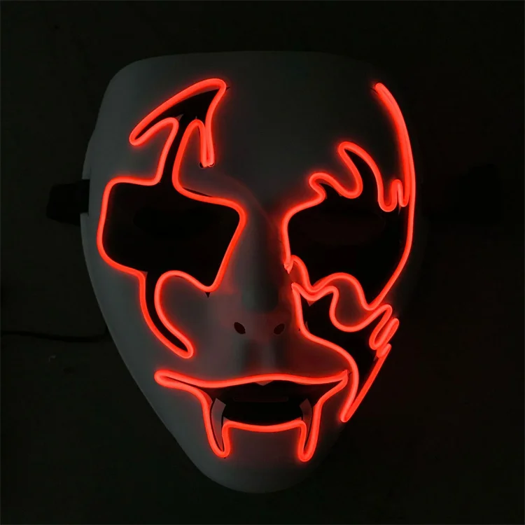 Halloween Neon Led Luminous White Ghost Fish Mouth Horror Face Mask Cosplay Costume EL DJ Party Masks Carnival Props