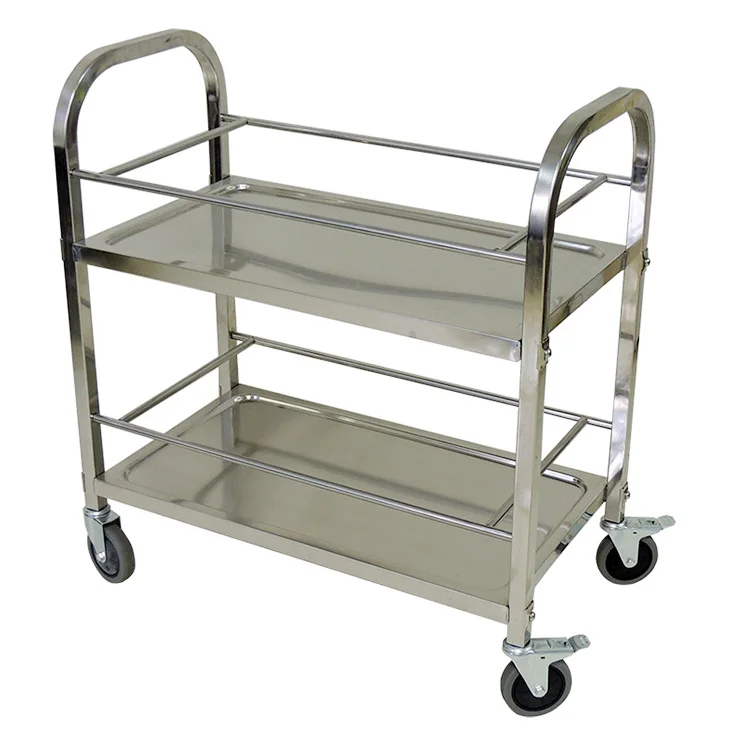 
Tea Food Drinks Wine Stainless Steel Serving Trolley Service Cart with Railing Commercial Storage for Bar Hotel Kitchen 