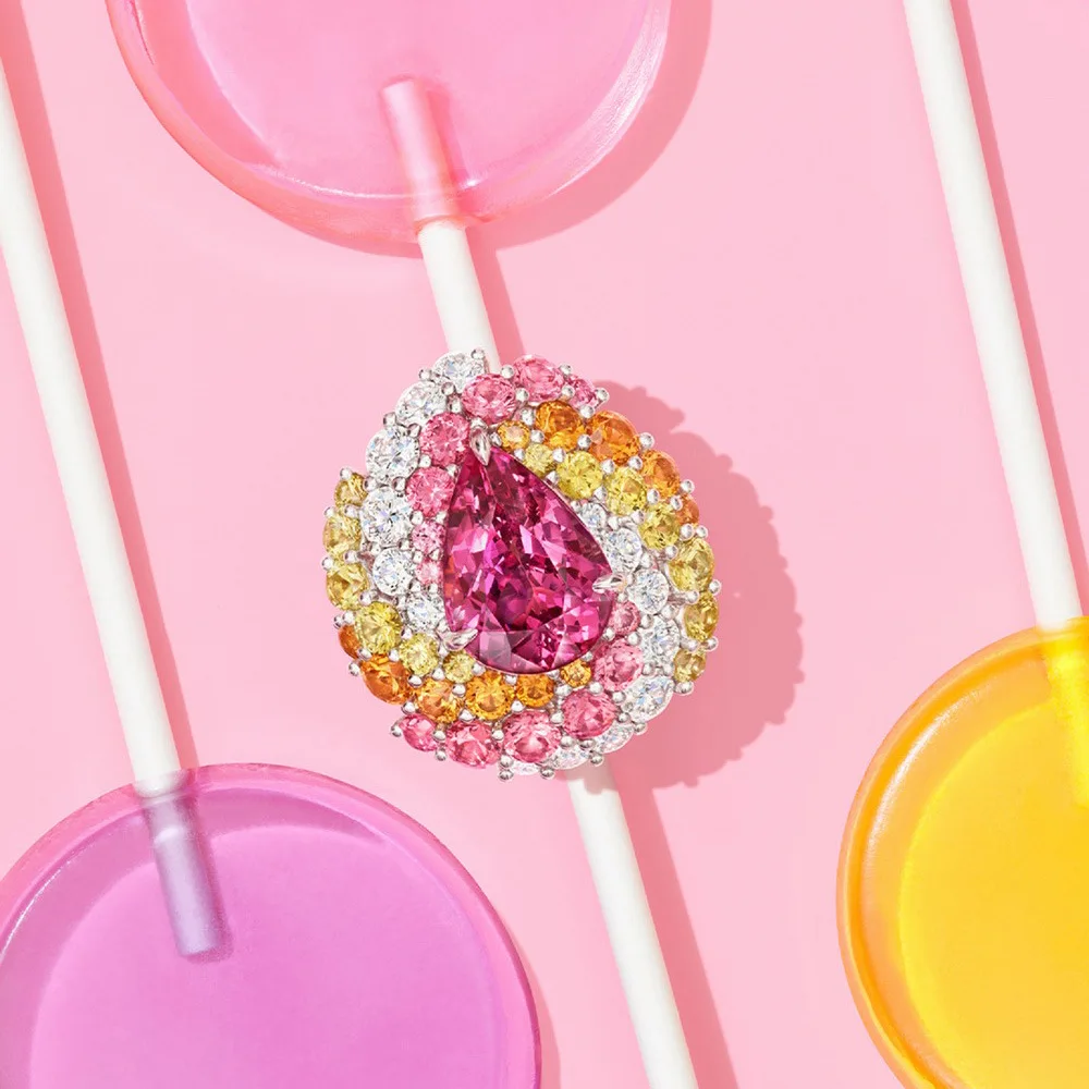 925 Sterling Silver Rings With Luxury Pink Sapphire Water Drop Colorful Zirconia Jewelry Ring Promise Engagement Wedding Ring