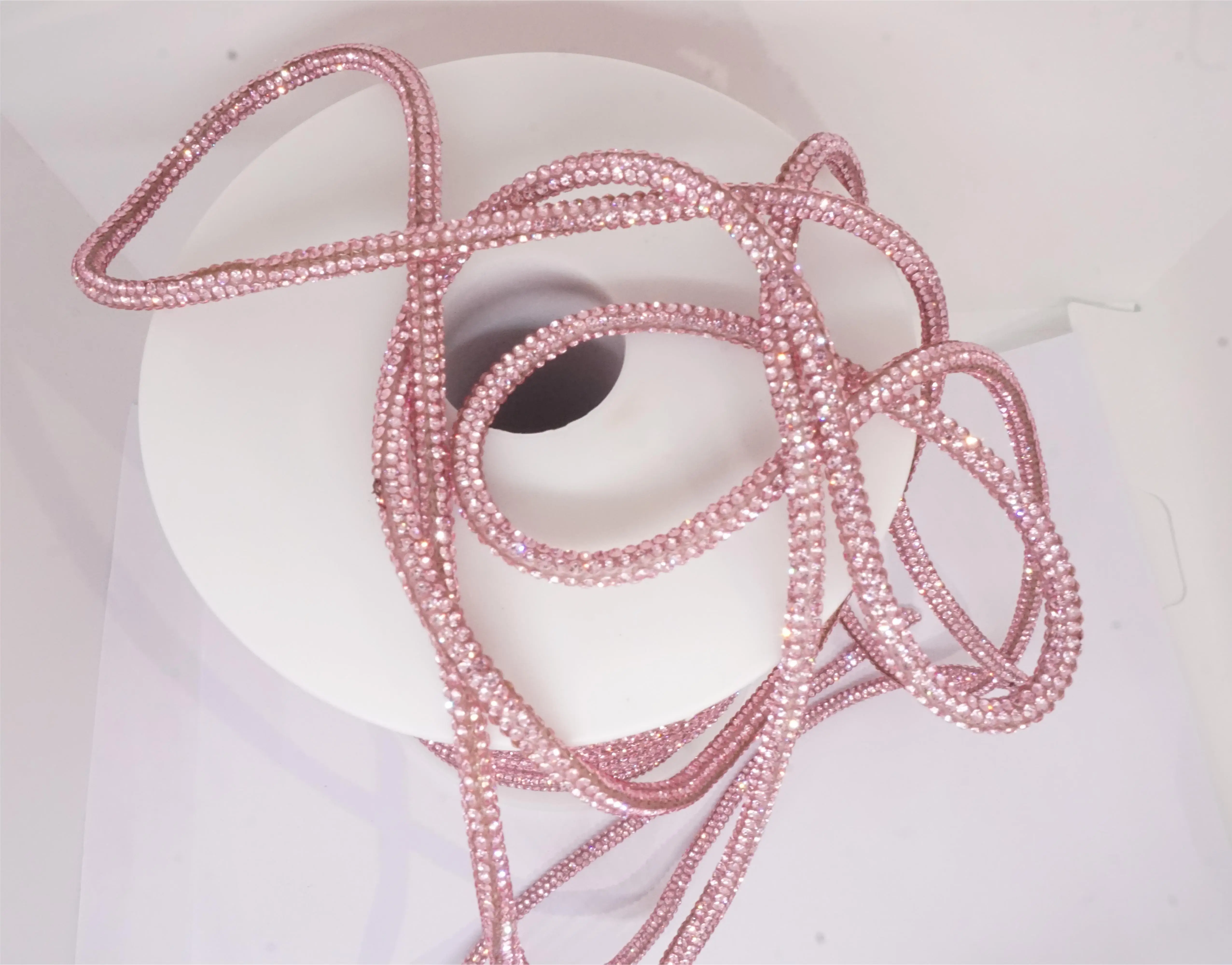 SINRONG Water Diamond Rope Colorful Flash Round Tube Diamond Rope 4mm 6mm Crystal Shoe Lace DIY Rope Bow