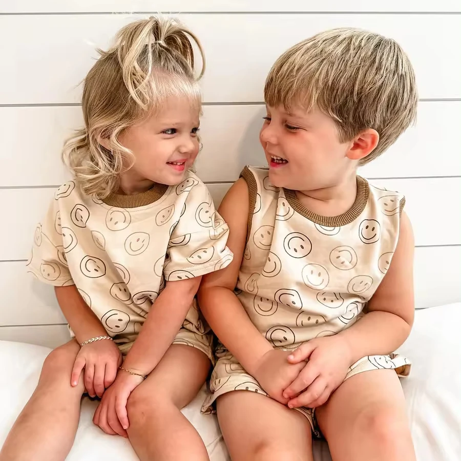 Customized Full Screen Printing New Baby Suit Pullover o-neck Boy Set Short Sleeve Top Shorts Baby Two Piece Jogger Set Clothes