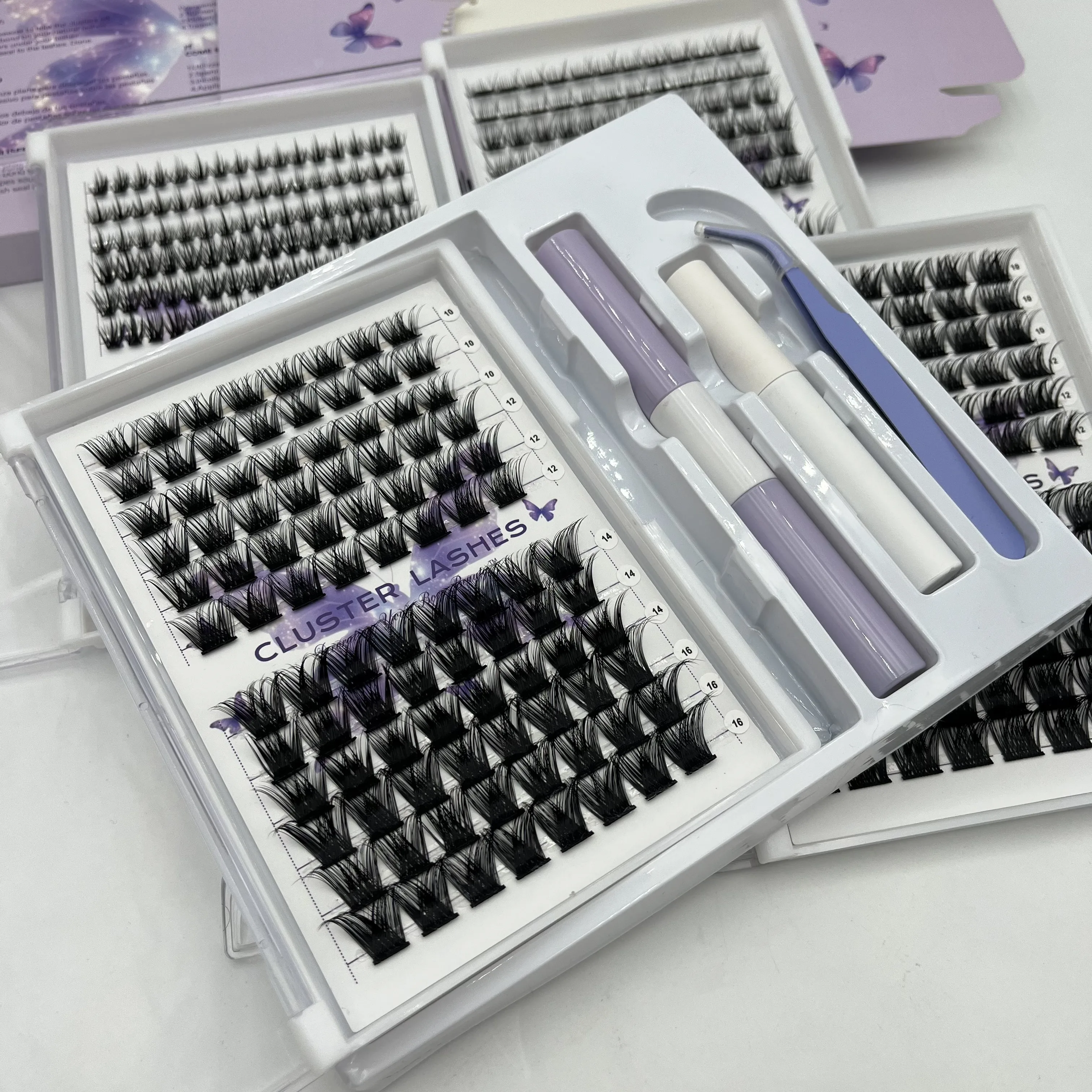 Fluffy Private Label  Segment Cluster Lashes With Glue DIY Lashes Kit Bond and Seal