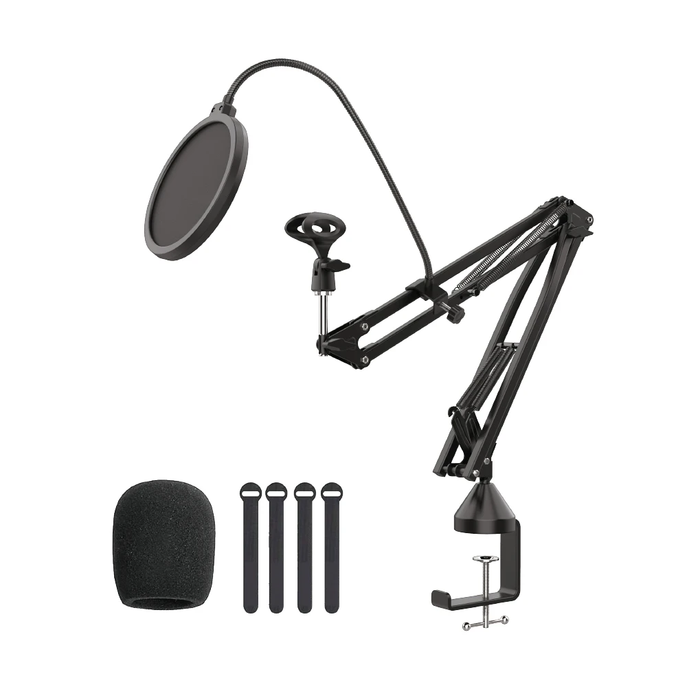 Microphone Arm Stand Pop Filter Adapter Mic Clip Adjustable Suspension Boomarm Scissor Upgraded Heavy Duty Clamp for Mics