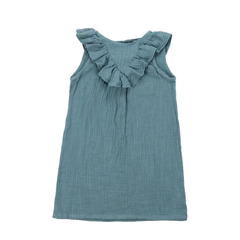 High Quality Kids Organic Linen Clothes Girls Sleeveless Summer Dress Baby Girls Muslin Cozy Dress