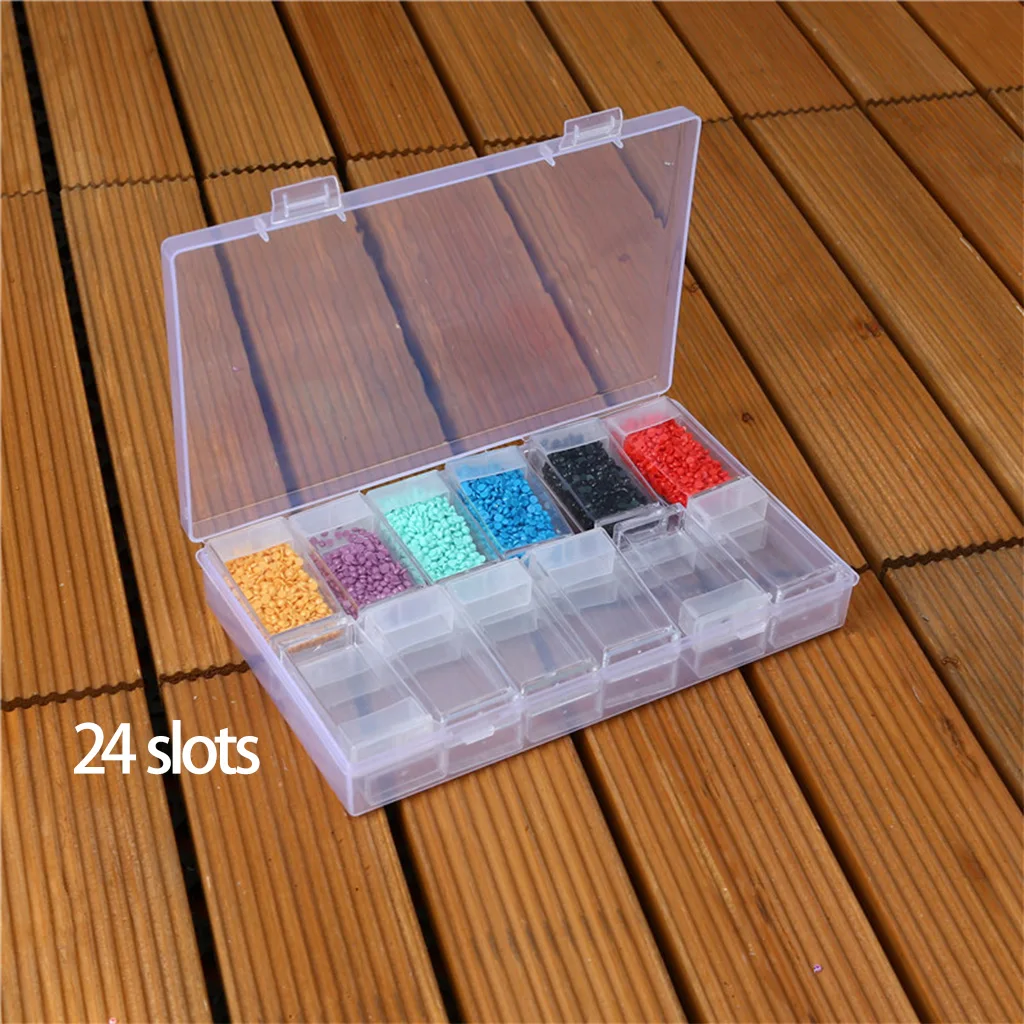 Wholesale hot selling custom cheap 12 24 42 64 Slots plastic jewelry DIY diamond painting beads organiser storage box