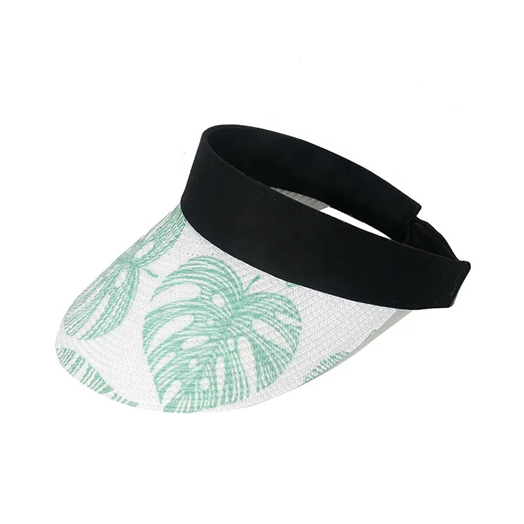 2022 Wholesale Summer Woman Designer Outdoor Traveling Sunshade Beach Leaf Printing Adjustable Straw Paper Visor Hat