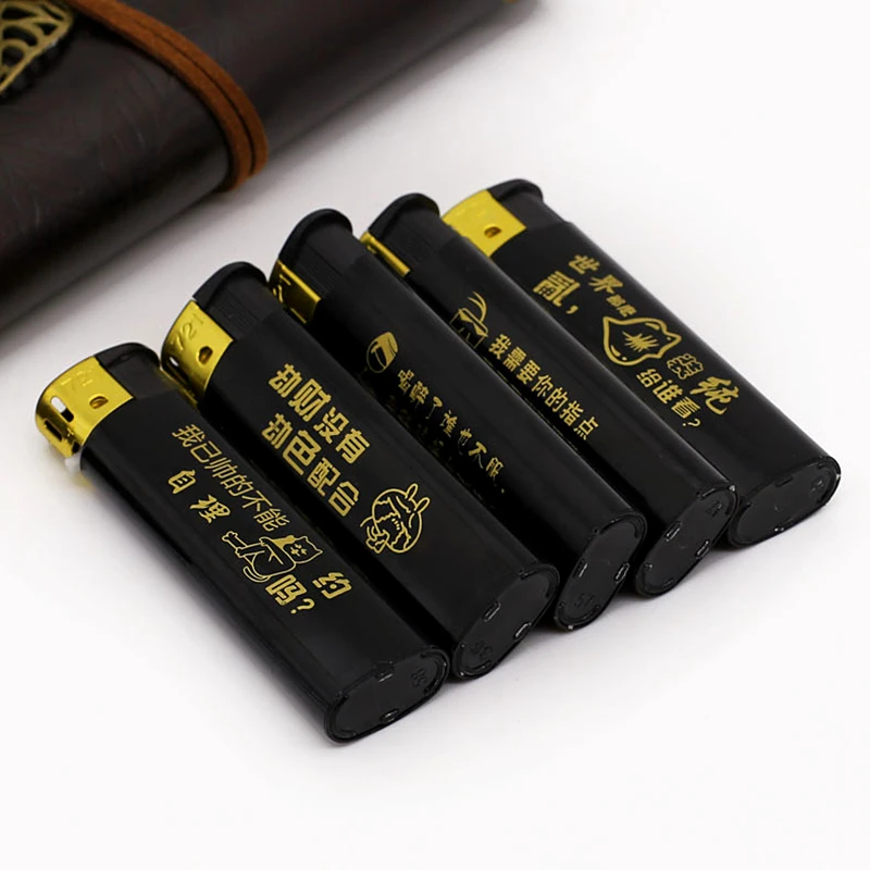 Custom logo frost rubber painting black golden style E721 slim electronic disposable mini pocket electronic flame lighter