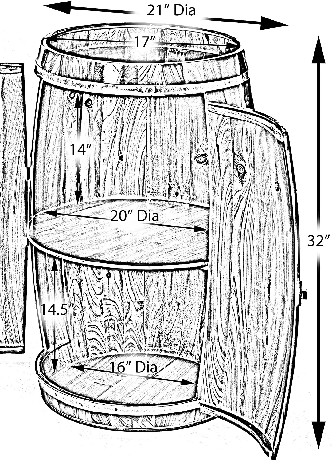 Wooden barrel-shaped wine rack, bar lockable locker, brown wine barrel