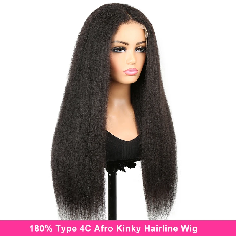 Kinky Straight Wig With Afro Kinky Curly Baby Hair 13X4 HD Lace Front Human Hair Wigs Natural Hairline Kinky Edges Curly Hair