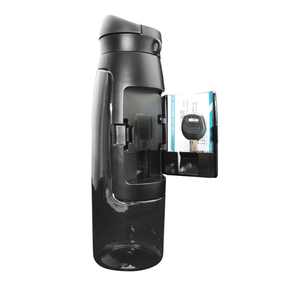 Sports Plastic Water Bottle with Pop-up Lid Hidden Key Money Storage Card Holder