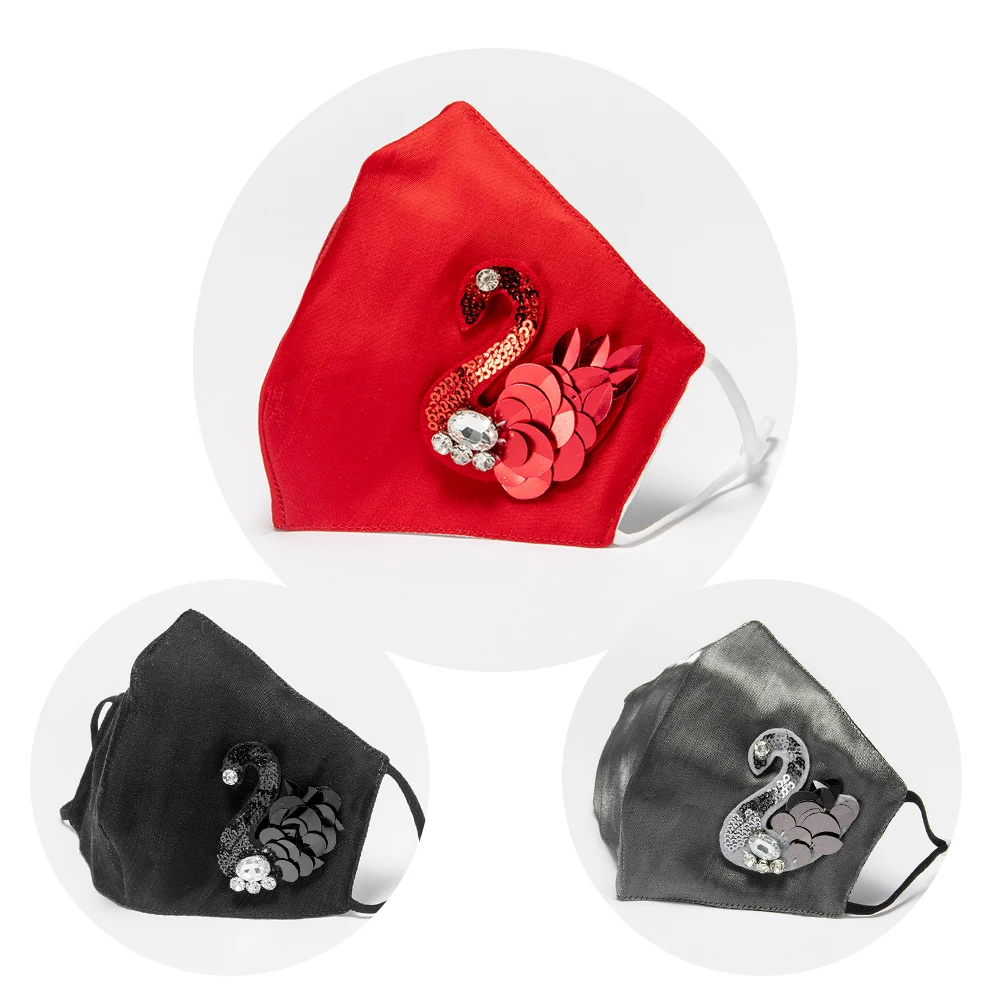 Hot Sale Red Grey Black Soft  Silky and Smooth Swan Embroidery Face-mask Adult Woman Lady Elegant Party Face Mask