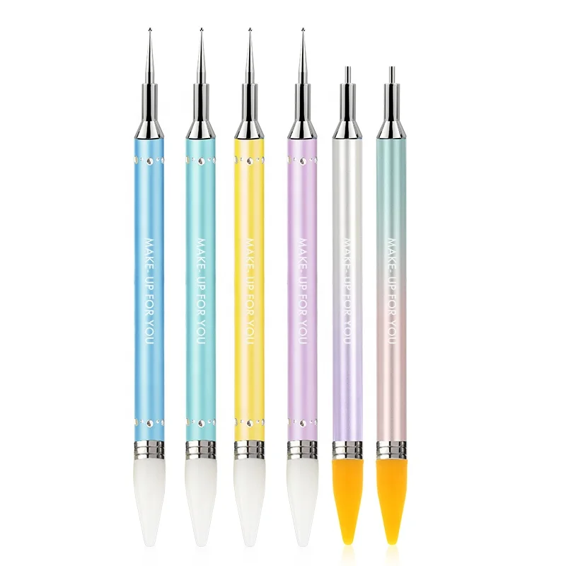 Private Label Brush Nail Art Painting Silicone Dot Nails Brush Dual Ended Nail Brushes