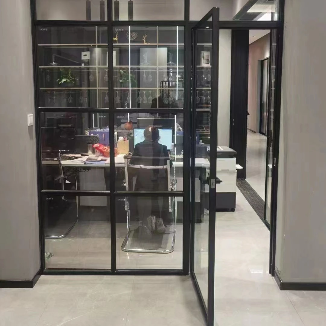 Low price Aluminum slim frame swing door for residential house