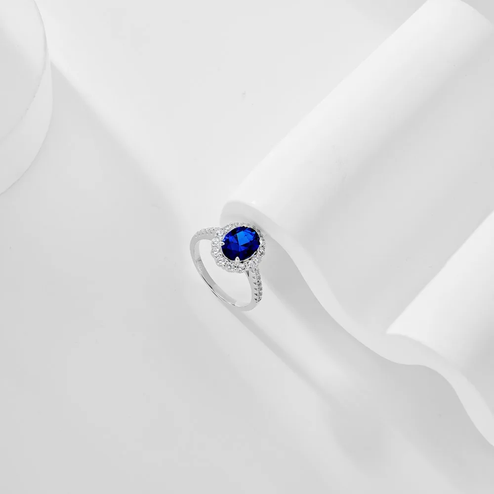 Dylam Sparkle Collection Classic Design S925 Silver Rhodium Plated Diamond Sapphire 5A Zirconia Halo Wedding Engagement Rings