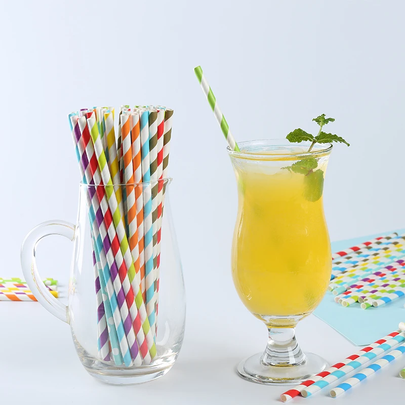 Wholesale Colored Christmas Paper Straw Food Grade Disposable Colorful Striped Paper Drinking Straws
