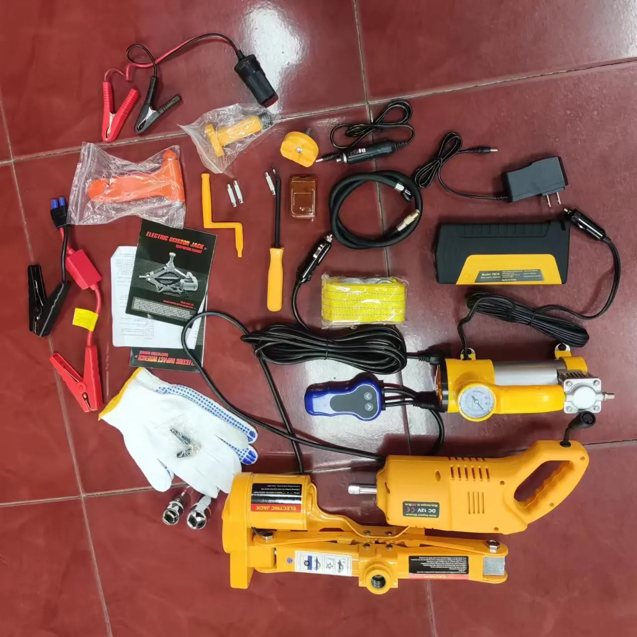 HF3ST factory 6 in 1 electric car jack DC12V 3T jack compressor wrench power bank emergency tool kit motor lifting car jack