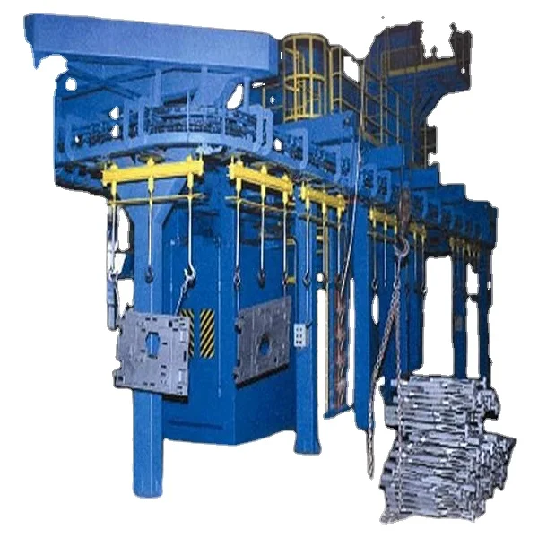 Q38 Q48 Q58 Continuous Overhead Rail Conveyor Shot Blasting Machine for Mass Production Foundry Castings Metal Parts