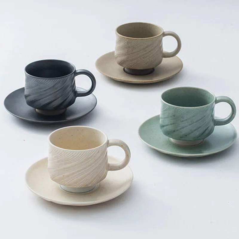Handmade Stoneware Coffee Cup Household Ceramic Mug Couple With Saucer Set