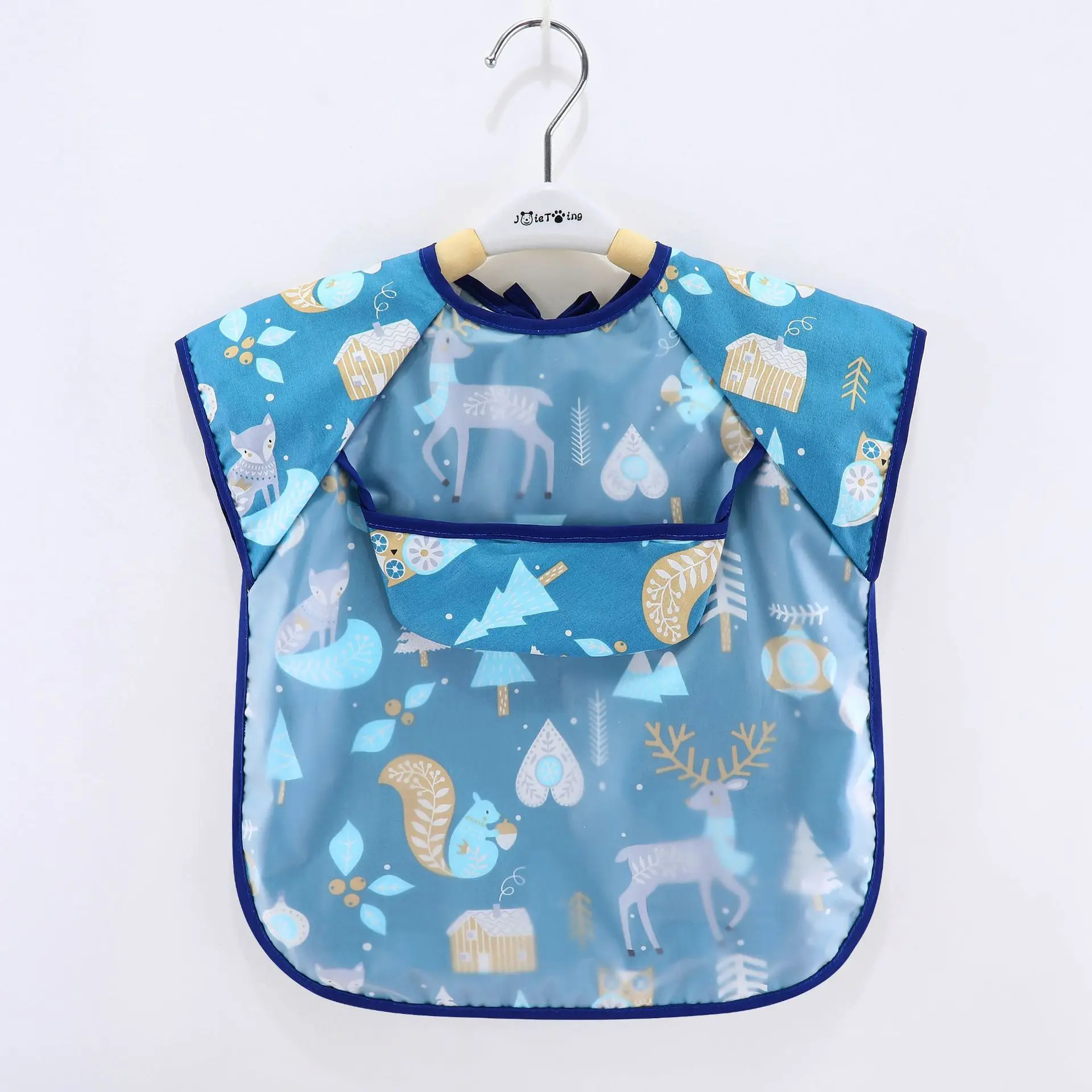 Baby girl eat overall waterproof and dirty qiu dong thin section sleeveless gown apron children cotton baby bib pocket