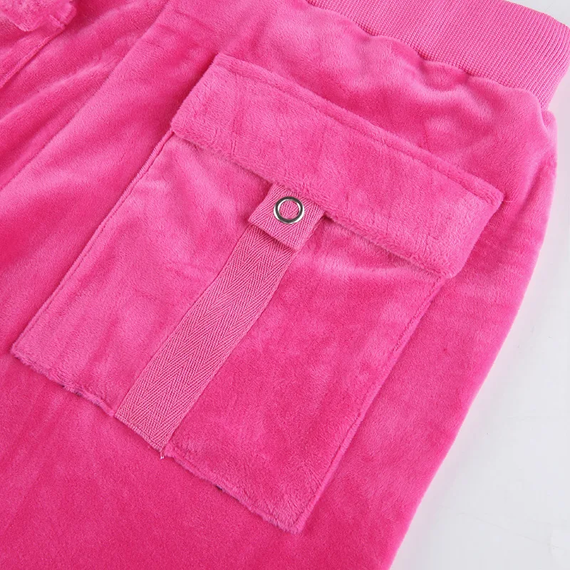 Fashion Custom Embroidery Logo Women Fall Velvet Tracksuit Hood Crop Lounges Sets Rhinestone Velour Tracksuits Two Piece Sets