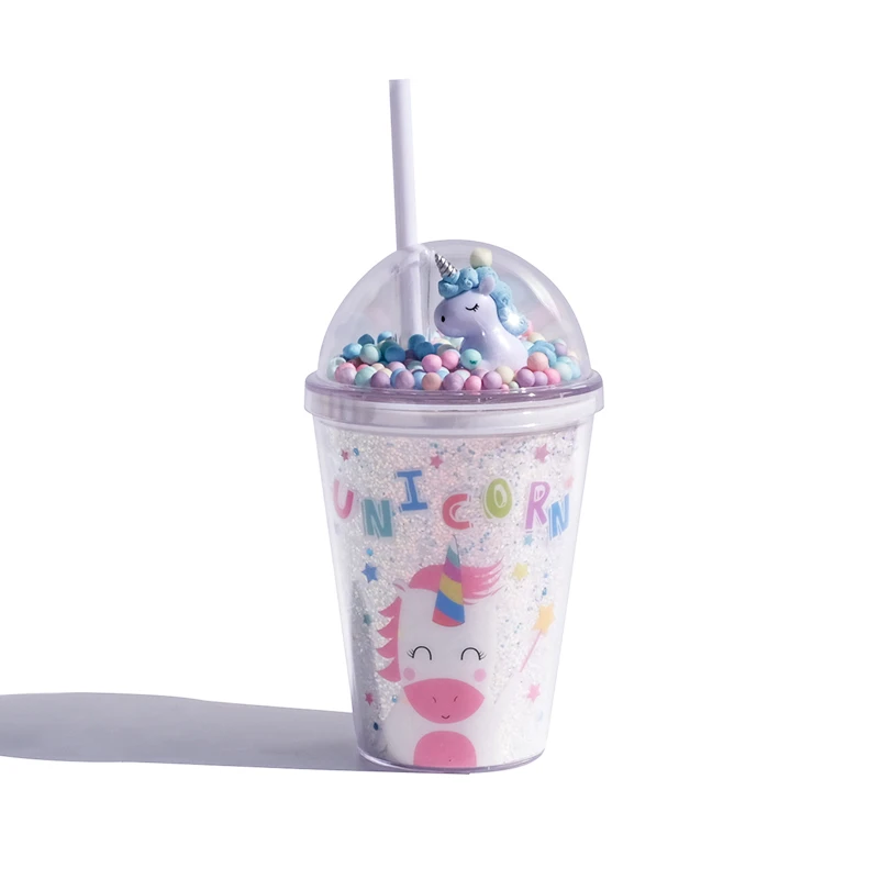 Girlwill Unicorn Foam Ball Lids Plastic Cups With Straws Custom Logo Tumbler Wholesale Mugs BPA Free Eco-Friendly Drink Bottles