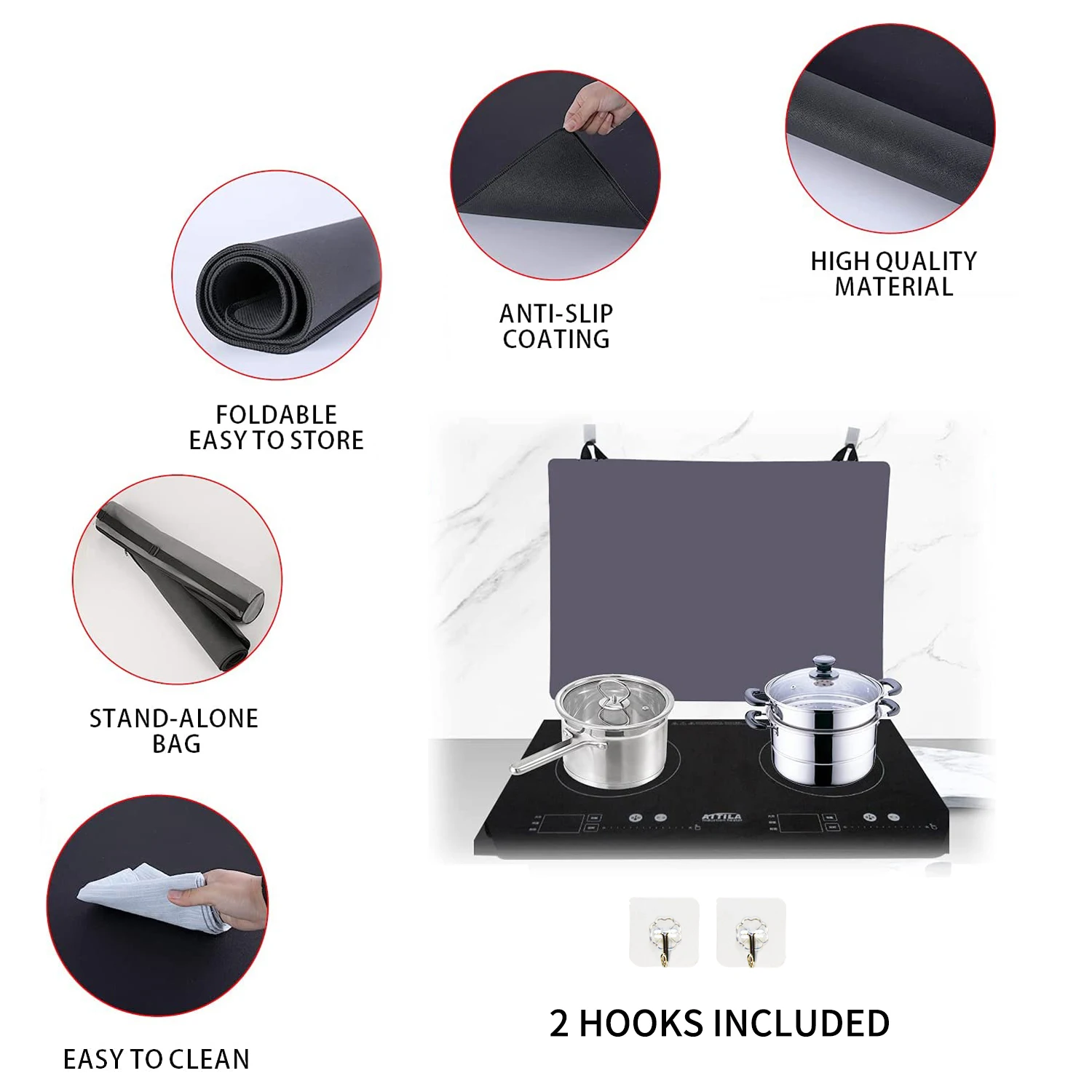 Customized Dishwasher Safe Non-slip induction glass top stove protector mat with silicone gap cover