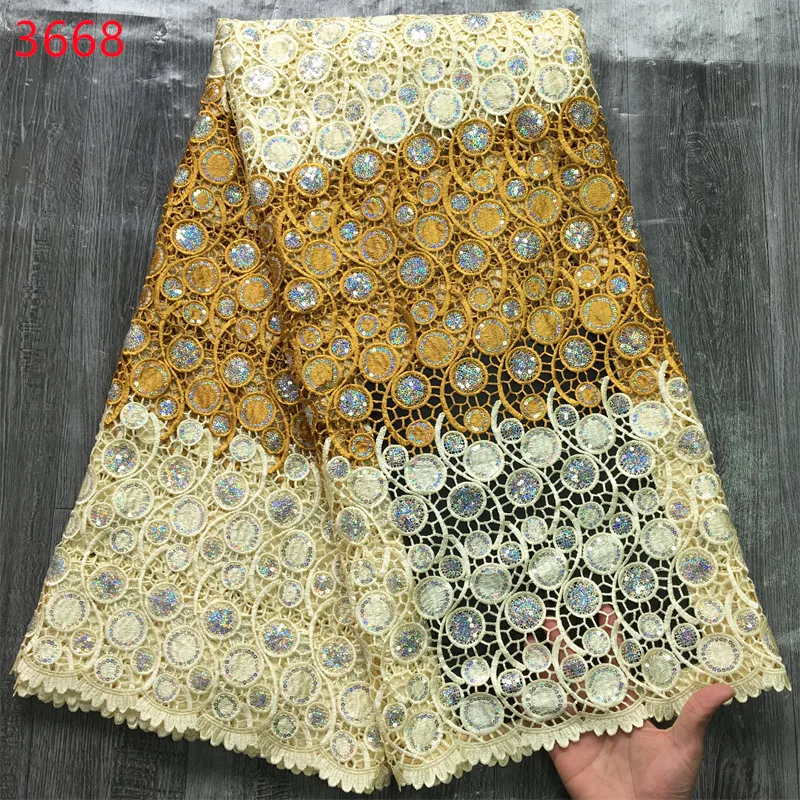 3664/68 Wholesale African Nigerian Sequins Lace Fabric Comfortable Guipure Lace French Cord Lace Fabric For party Wedding
