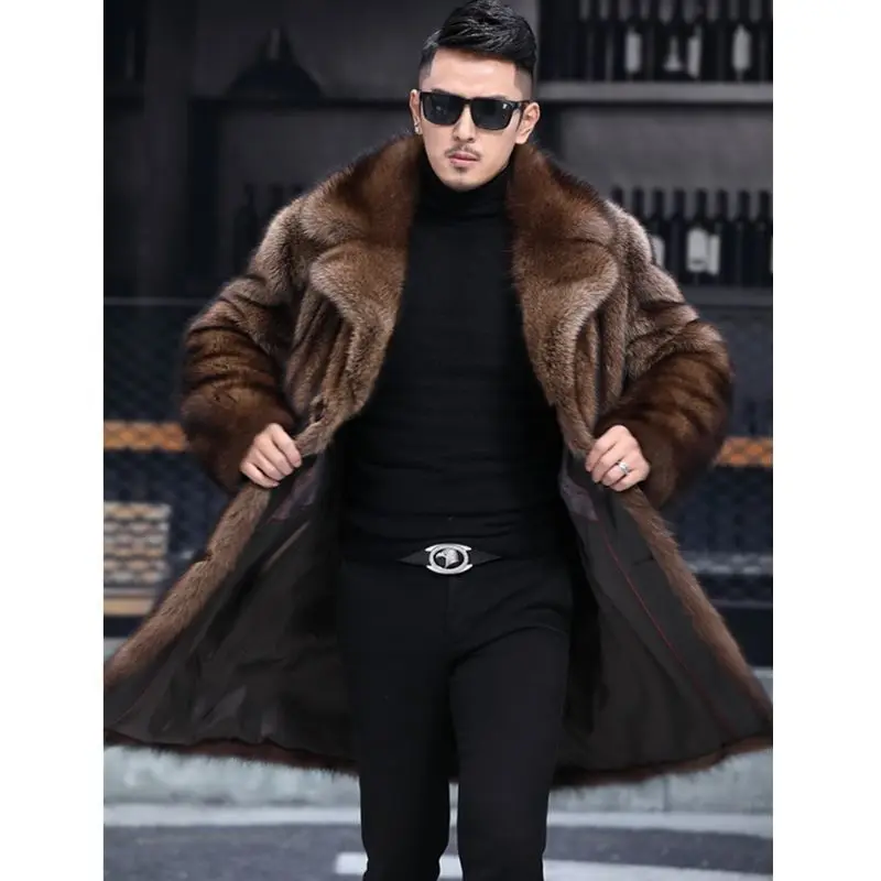 New arrival faux mink hair male overcoat cheap fashion elegant mid-long winter thick men fur coat