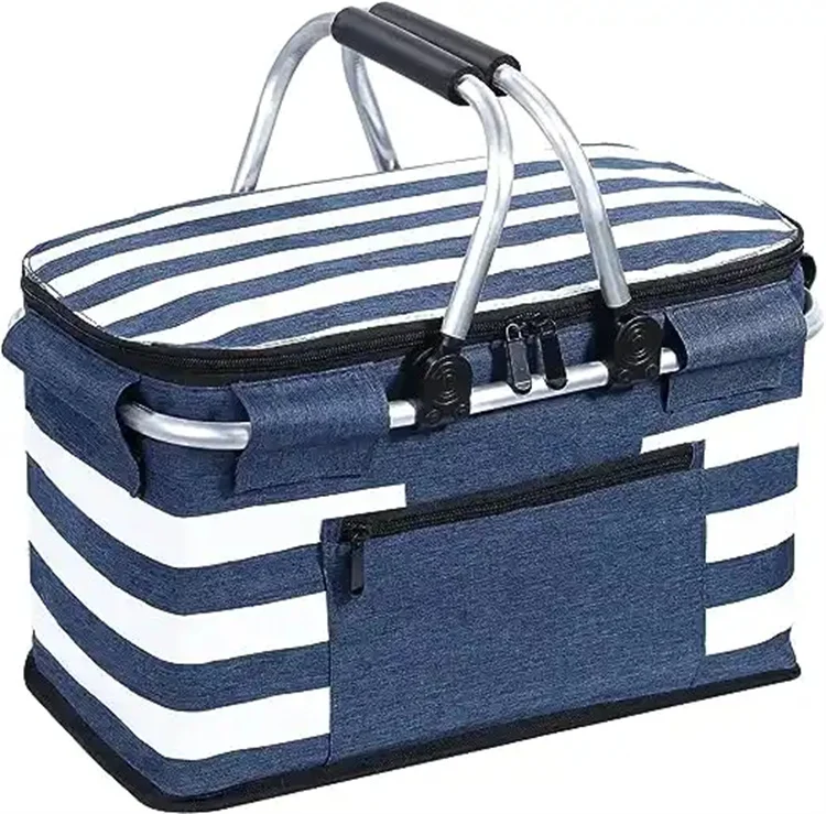 Custom Insulated Thermal Cooler Basket Leak-proof Collapsible Camping Travel Storage Picnic Basket with Lid