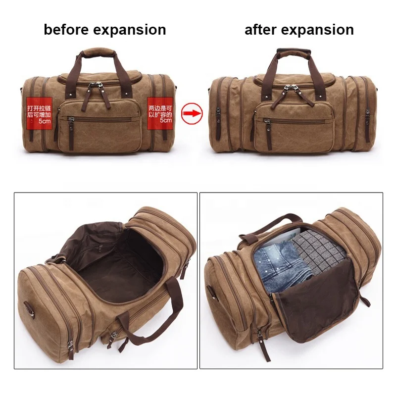 Large Capacity Waterproof 45L Expandable Sport Overnight Duffle Weekender Bag Canvas Travel Duffel Bag