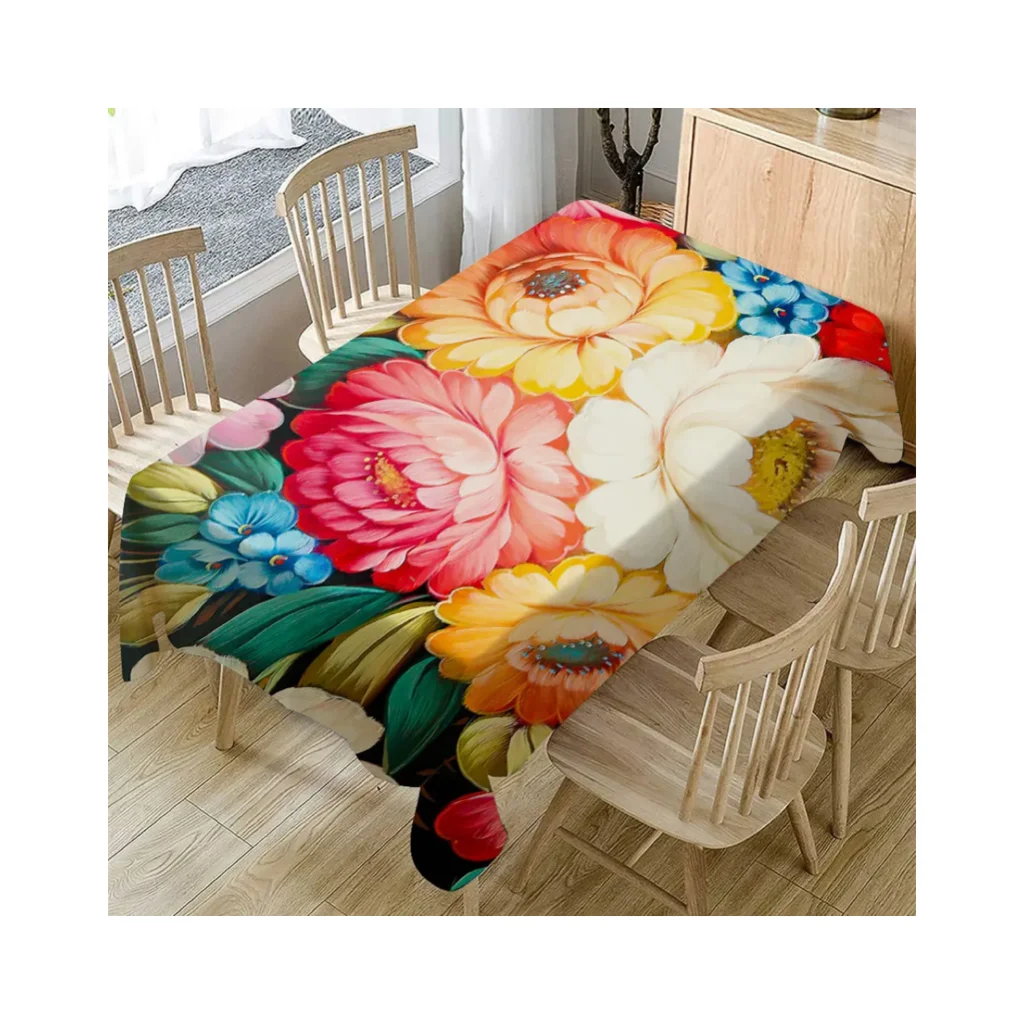 New Wholesale Simple Art Flower Picture Cotton Linen Tablecloth Linen Tea Table Cloth