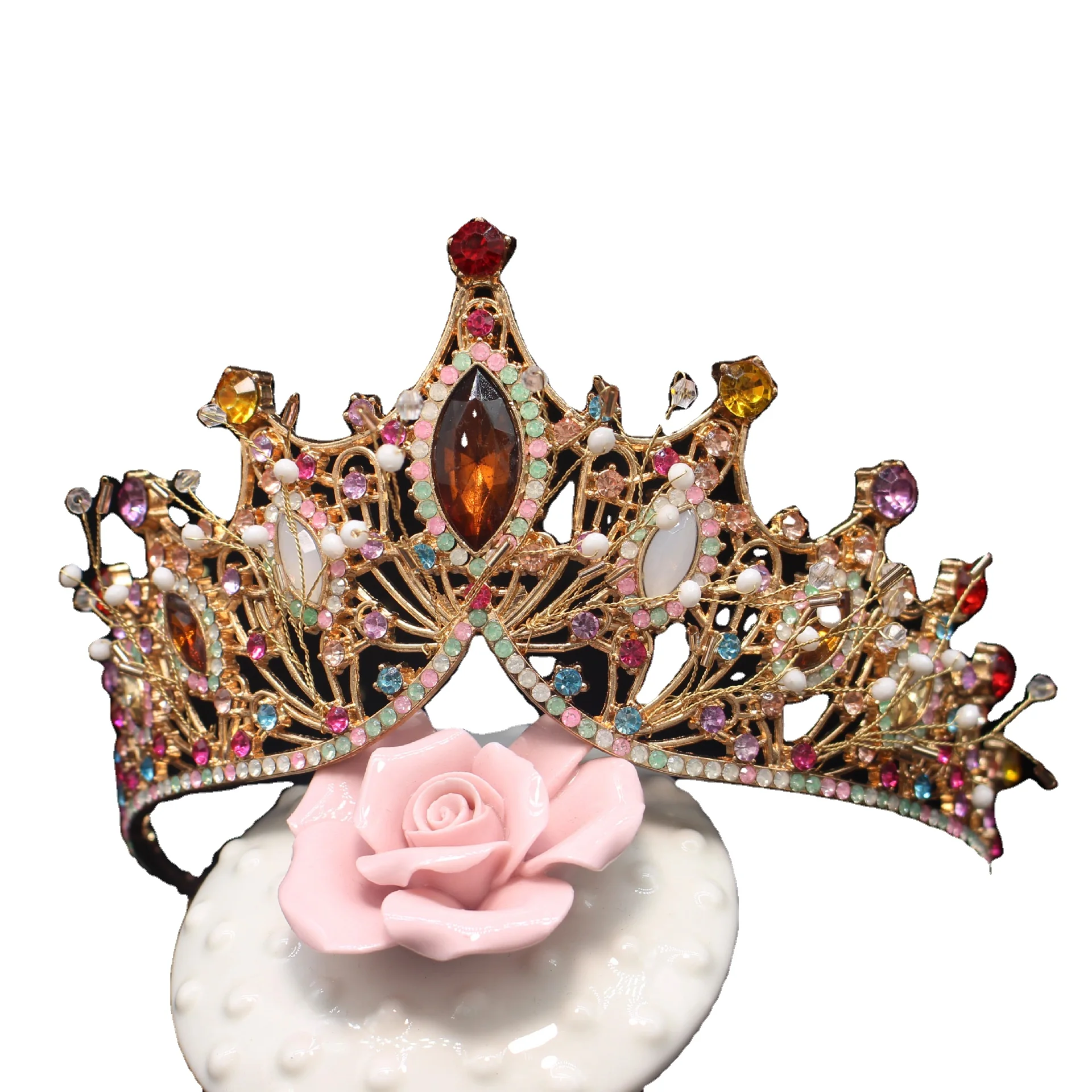 New Arrival Big Crown Bride Wedding Headwear Handmade Beaded Mori Style Super Fairy Mixed Color Princess Birthday Party Crown