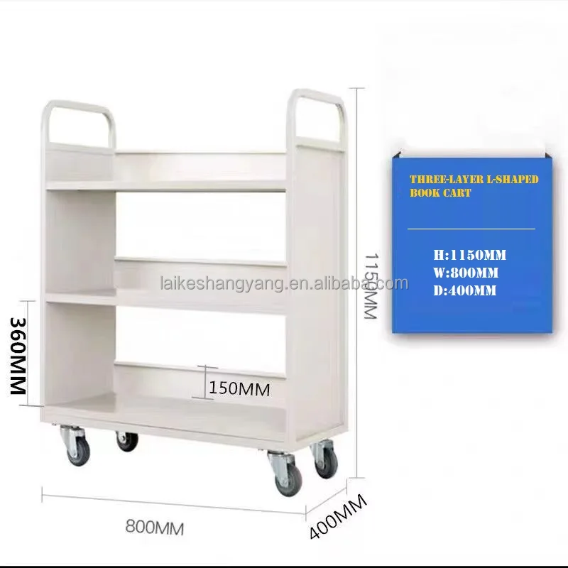 Lakshyo New Design T/L/W-Sharpe Metal Bookshelf With Wheels Customized Size Steel Bookshelf Trolley Cart For School Labirary
