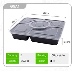 5 compartment lunch box home restaurant take away food container disposable containers