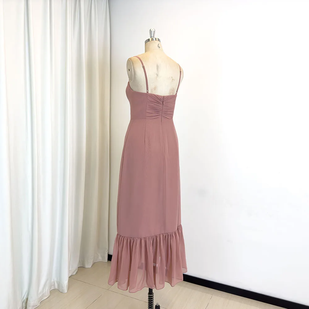 TEENYEE Charm Chiffon Maxi Peach Color Bridesmaid Dresses Pink Bridesmaid Dresses Indo Para Casamento No Cartorio