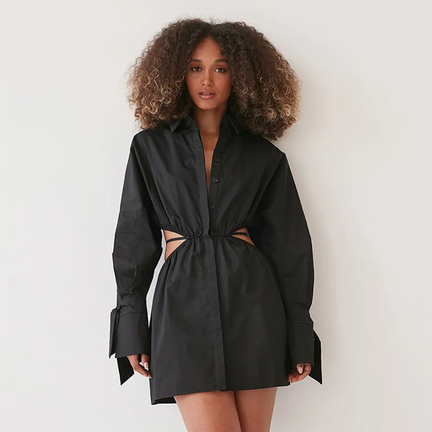 Летние повседневные белые пятнистые женские платья-рубашки с длинным рукавом и кулиской