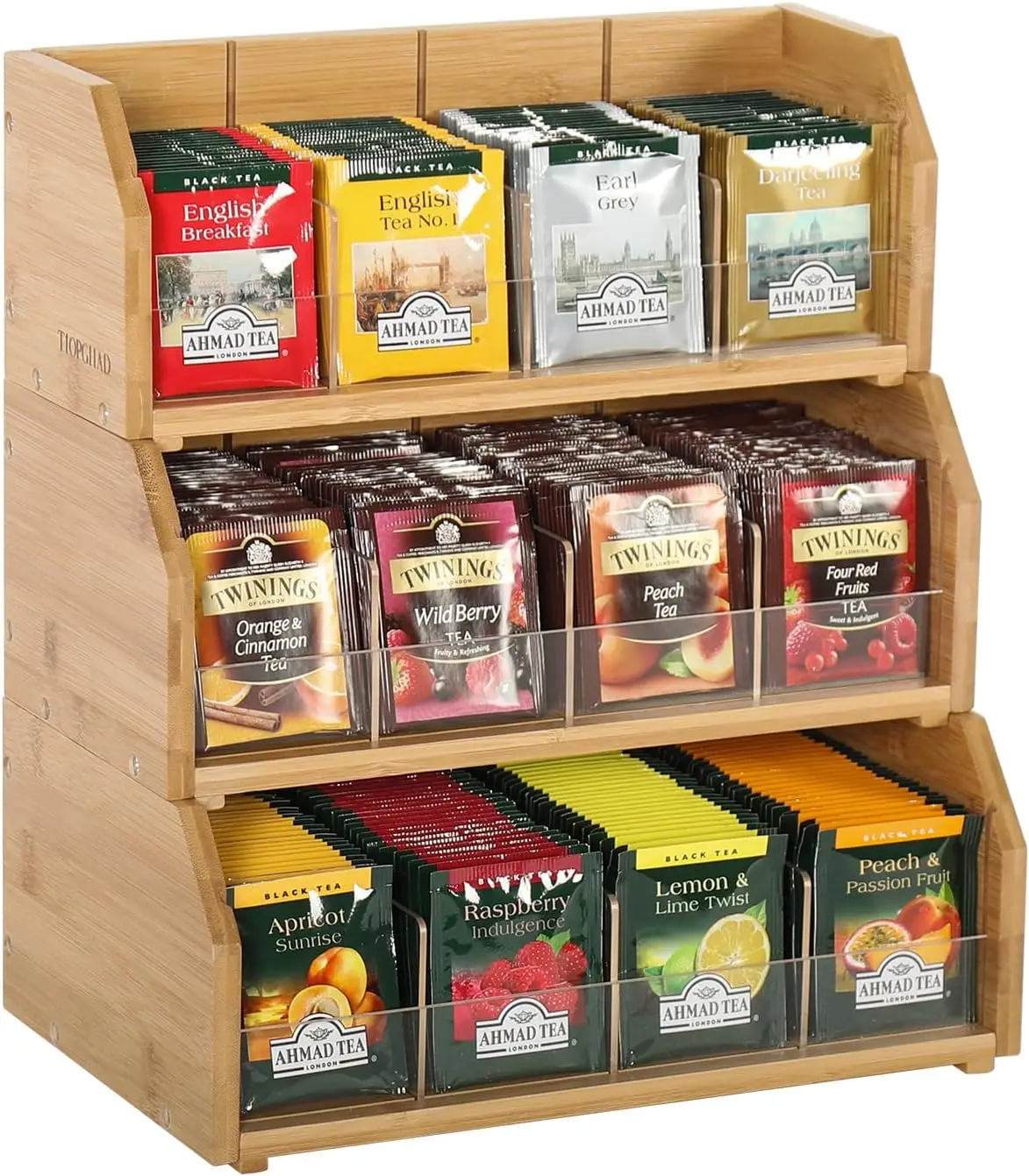3 Layer Stackable Bamboo Tea Bag Organizer Storage Holder for Tea Bags Wood Tea Box Containers