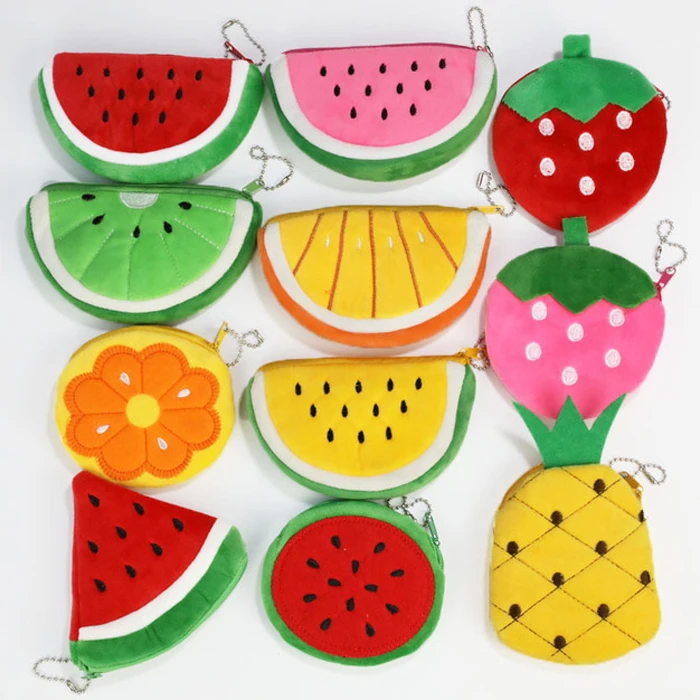 Zip Small Simulation Fruit Plush Coin Purse Children Cute Watermelon Strawberry Mini Wallet Money Bag