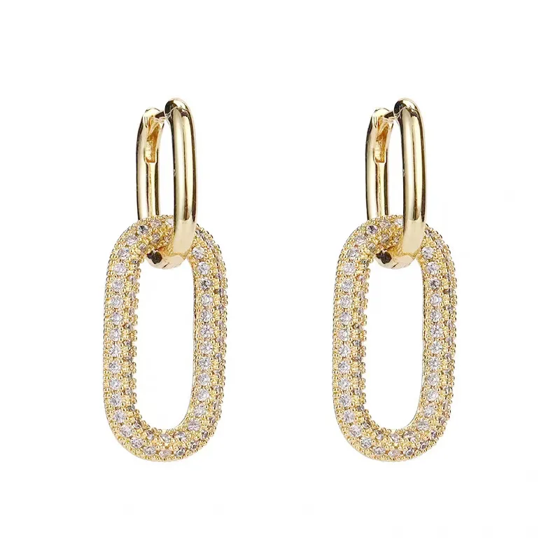 ODE/OEM New Rectangular Stud Earrings Women Earrings Jewelry Ear Cuffs Trendy Engagement Dress Zircon Pendant Earrings Copper