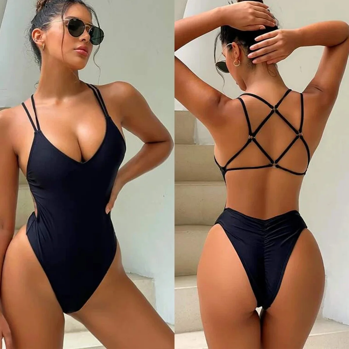 Sexy Swimsuit for Women Backless Scrunch Butt High Cut Monokini One Piece Cheeky Bathing Suit Beach Pool Party