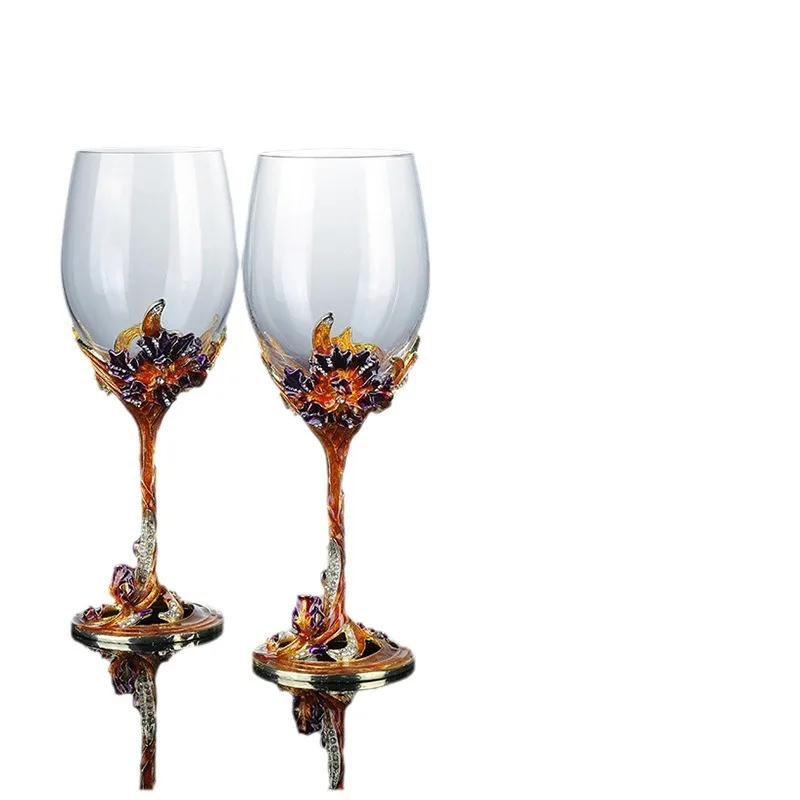 Enamel Colored Peacock Green Wine Glass European Retro High-End Red Wine Glass Set Home Large Crystal Glass
