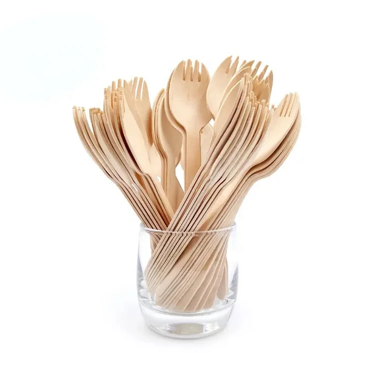 Wooden Cutlery Forks Birch Wood Cutlery Set Disposable Wooden Cutlery Forks Spoon Knife