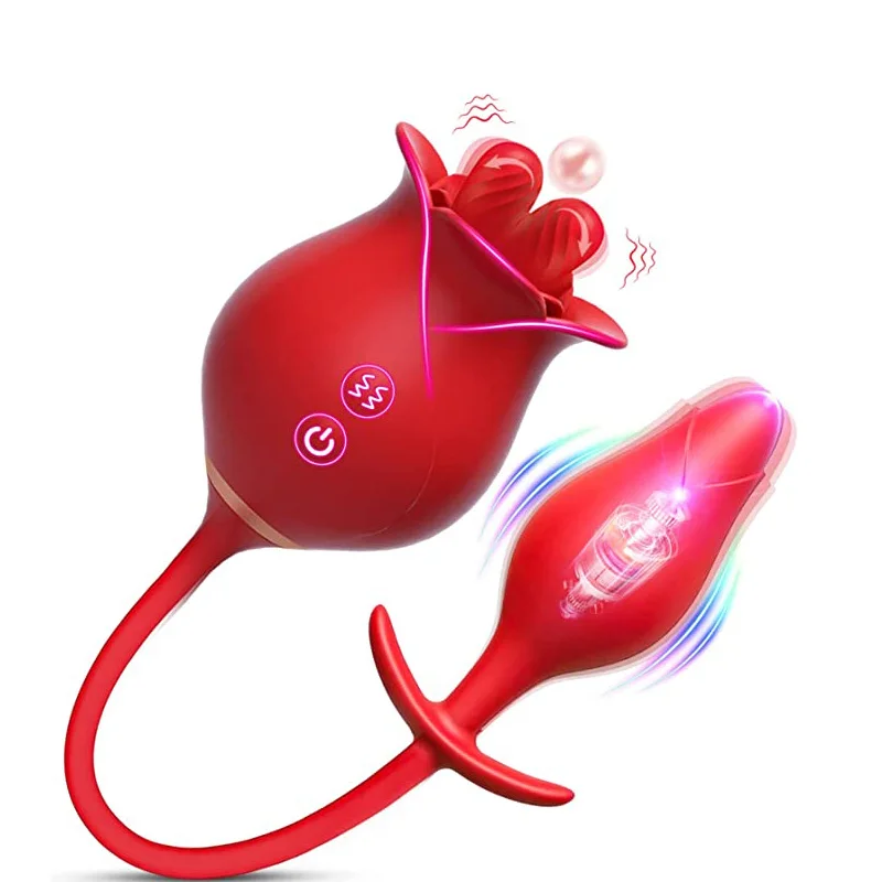 Women Rose Sex Toy, Powerful Clitoral Sucking Black Rose Vibrator, Licking Tongue Double Sided Rose Shape Vibrator for Couples