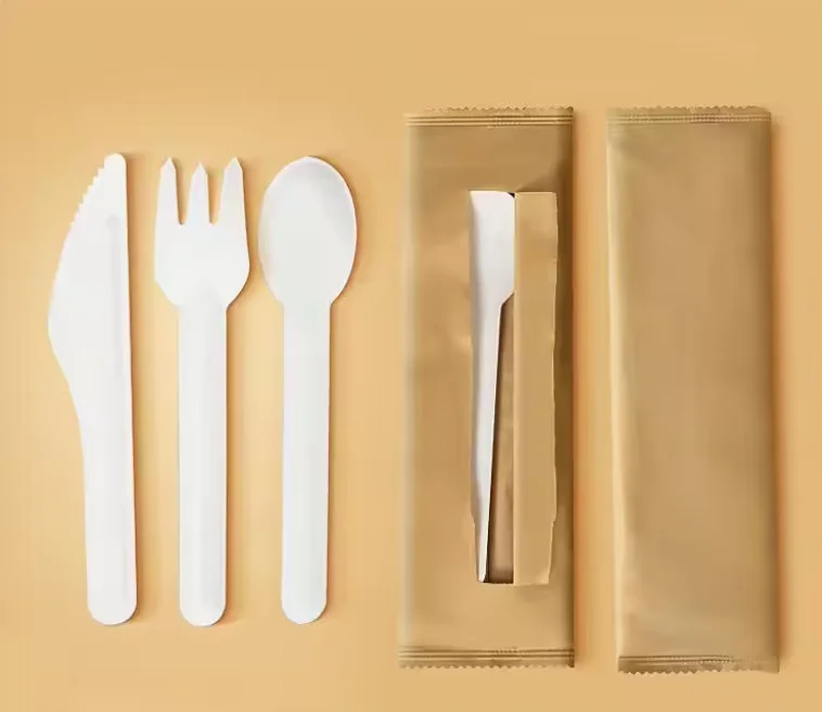 Factory Wholesale Disposable Biodegradable Paper Pulp White Edible Tableware Paper Knife Fork Spoon