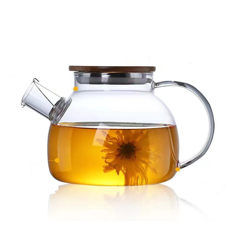 Tea Pot Set Teapots Customize High Borosilicate Glass Heat Resistant Clear Glass Tea Pot with Bamboo Lid